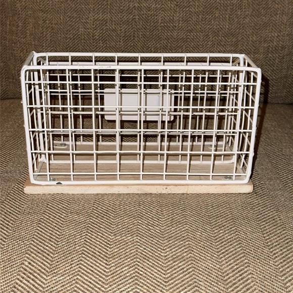 RAE DUNN White Wire LETTERS Mail Holder Wood Base 2Section Home Office Organizer - Picture 2 of 3